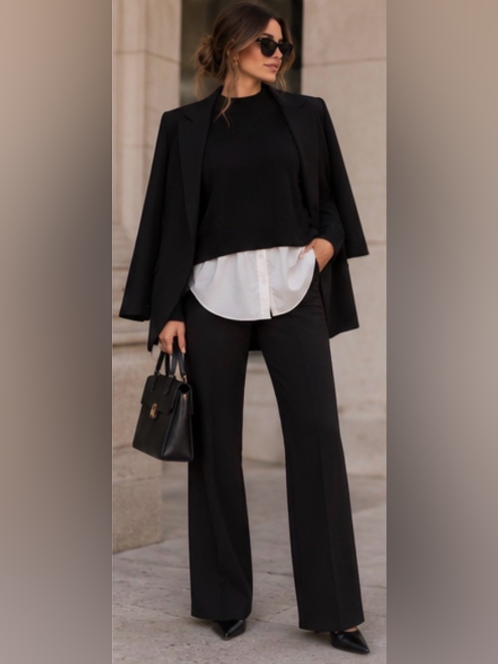Joseph A Women’s Large Black Layered Mock Neck Sweater White Shirt Hem